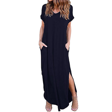 Dress Loose Casual Gallus Short Sleeves Floor-Length Long Dress