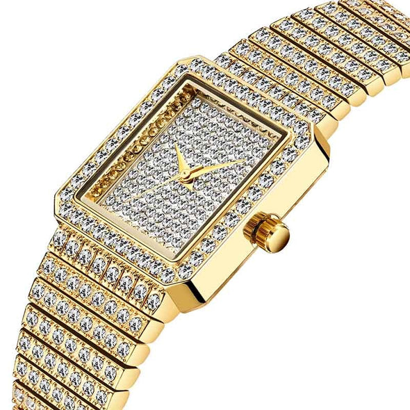 Diamond Watch Luxury Brand Gold Square Watch Minimalist Analog Quartz Movt