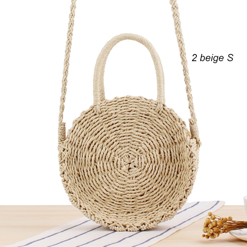 Handmade Round Women Straw/Rattan Shoulder Bag - Beige –