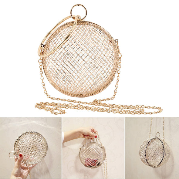 Shoulder bag gold Cages Round Hollow Metal Ball CrossBody Purse handbag