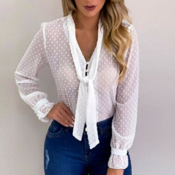 Blouse Long Sleeve V-neck Chiffon