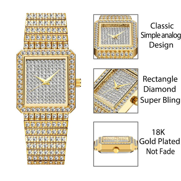 Diamond Watch Luxury Brand Gold Square Watch Minimalist Analog Quartz Movt