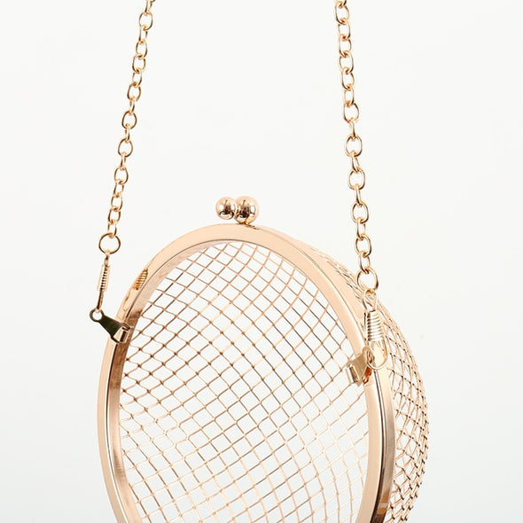 Shoulder bag gold Cages Round Hollow Metal Ball CrossBody Purse handbag