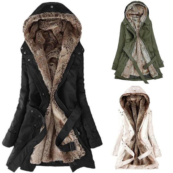 Sweater Fur Lining Coat Womens Winter Warm Thick Long Jacket Hooded Parka