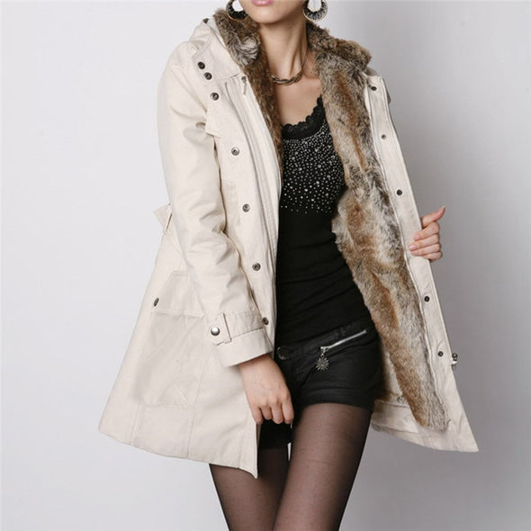 Sweater Fur Lining Coat Womens Winter Warm Thick Long Jacket Hooded Parka