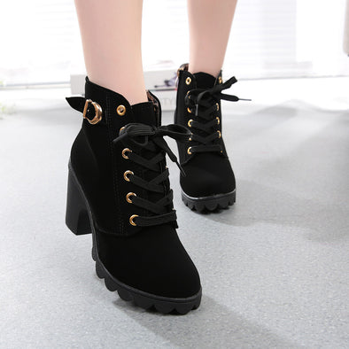 Ankle Boots Buckle Platform Artificial Leather Winter High Heel Lace Up