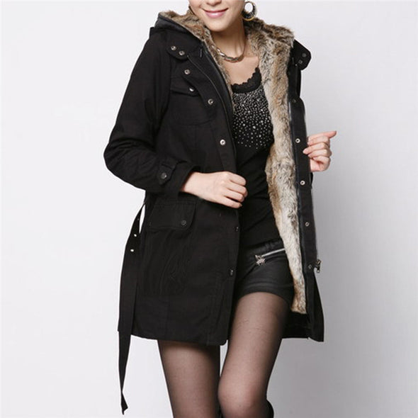 Sweater Fur Lining Coat Womens Winter Warm Thick Long Jacket Hooded Parka