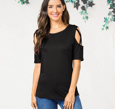 Blouse shoulder short sleeve strappy top