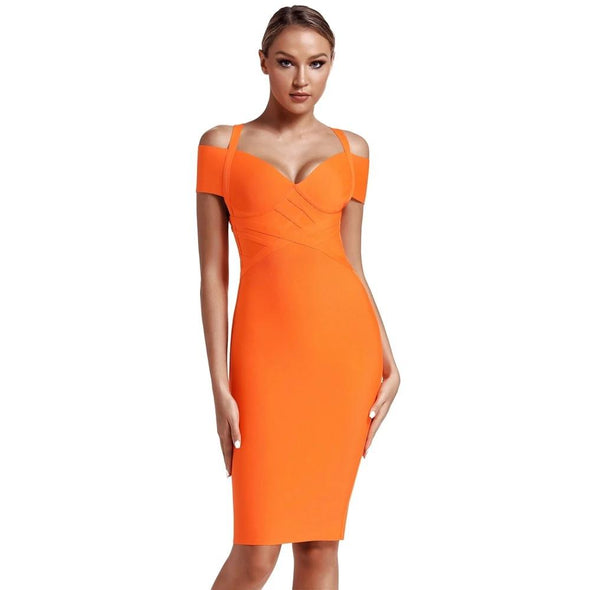 Dress Abby Bandage Elegant Off Shoulder Bandage Dress Orange Sexy Bodycon Dress Party Club