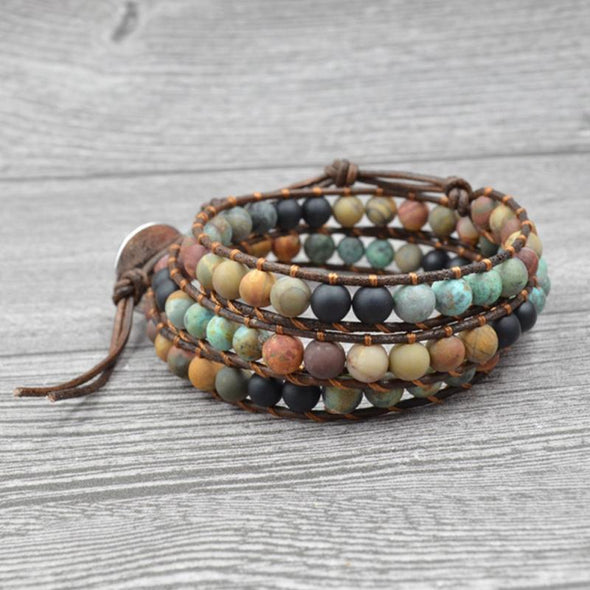 Bracelets Leather Wrap Multilayer Matte Stone