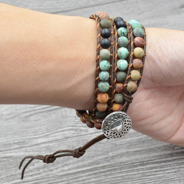 Bracelets Leather Wrap Multilayer Matte Stone