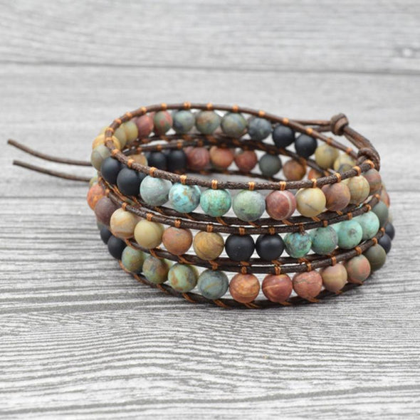 Bracelets Leather Wrap Multilayer Matte Stone