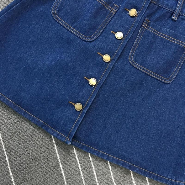 Denim Skirt Short Button - High Waist - Slim Pocket