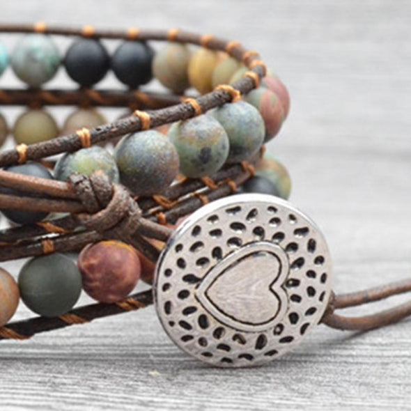 Bracelets Leather Wrap Multilayer Matte Stone