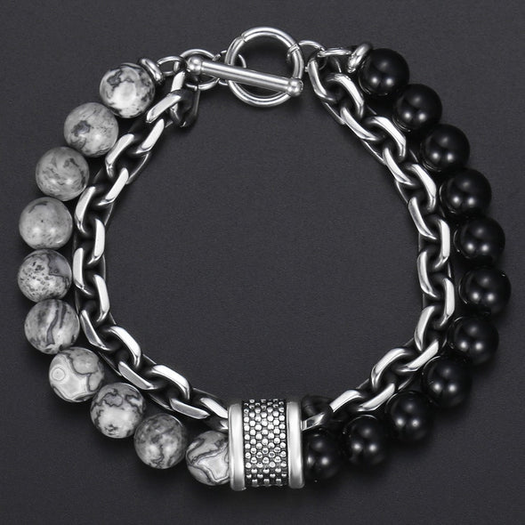 Bracelet Unisex Stone Beaded Stainless Steel