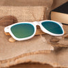 Unisex Bamboo Sunglasses White Frame eyewear With Coating Mirrored UV 400 Protection Lenses in Wooden Box