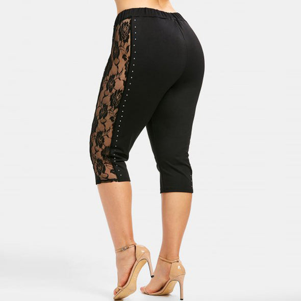 Leggings Plus Size For Women Fitness High Waist Solid Lace Hollow Out