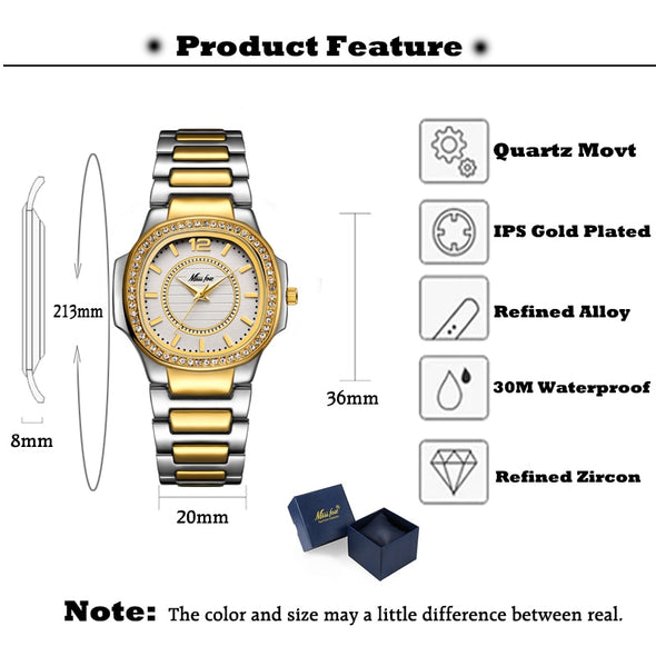 Women Watch Diamond Quartz Gold Wrist Luxury