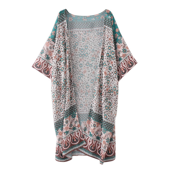 Cardigan Long Sleeve Print Chiffon - Loose Shawl