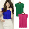 Blouse Chiffon OL Round Collar Short Ruffle Sleeve Solid