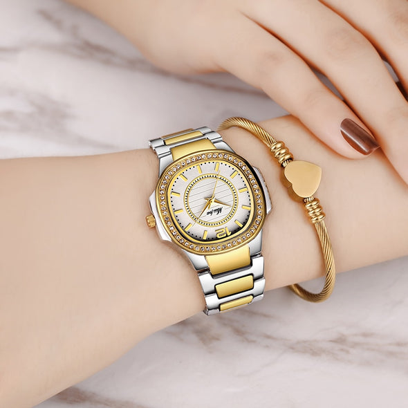 Women Watch Diamond Quartz Gold Wrist Luxury