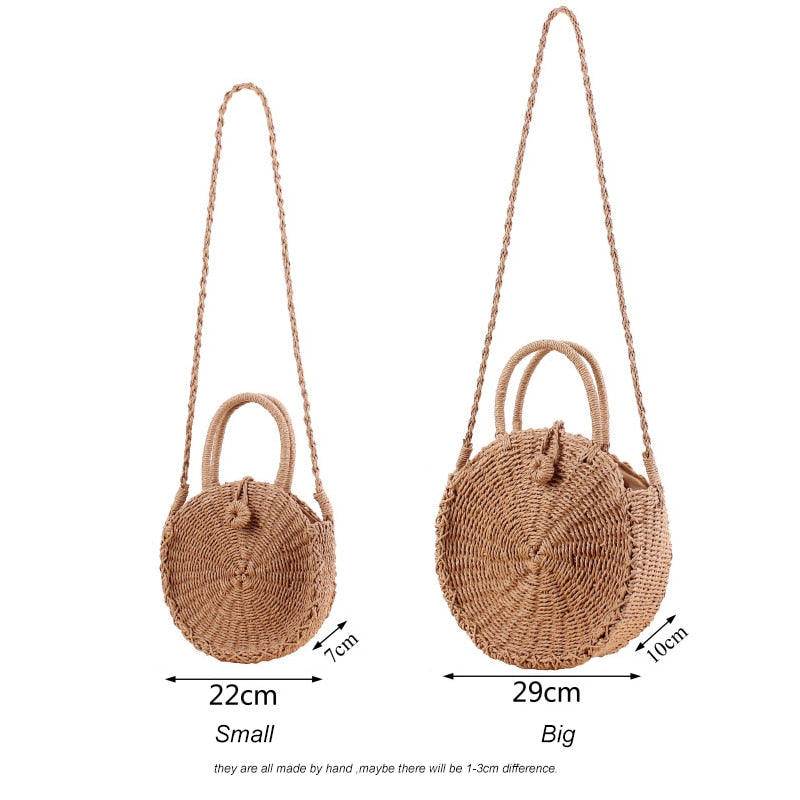 Handmade Round Women Straw/Rattan Shoulder Bag - Beige –