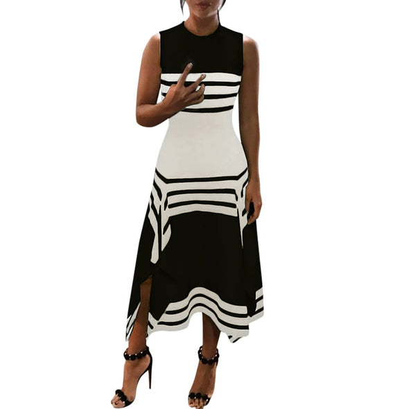 Dress Pasadena Stripe Sleeveless Casual Round Neck