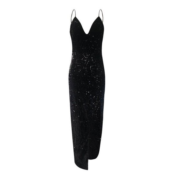 Dress Winnie Deep V Sequin Wrap Ruched Sleeveless Long Dresses Ladies Cocktail Nightclub Party