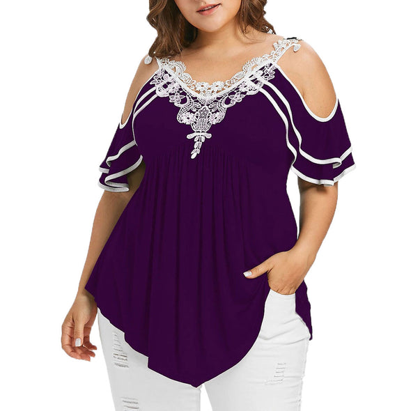 Blouse Rose Lace Shoulder V-Neck