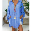 Blouse Long Sleeve Turn Down Collar Female Tunic Button