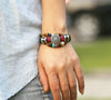 Bracelets Multilayer of Handmade leather, wood & stones