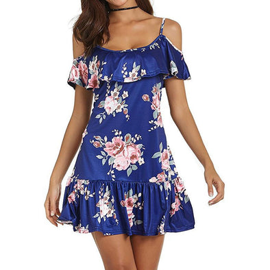 Dresses Sexy Cold Shoulder Floral Printed Mini Dress Spaghetti Strap