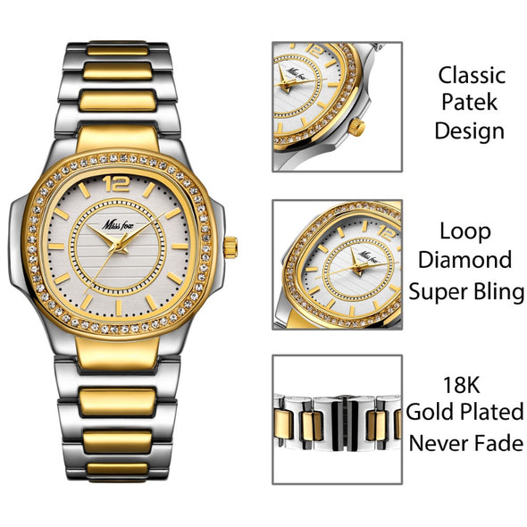 Women Watch Diamond Quartz Gold Wrist Luxury