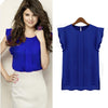 Blouse Chiffon OL Round Collar Short Ruffle Sleeve Solid