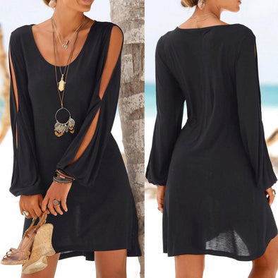 Dress Casual O-Neck Hollow Out Sleeve Straight