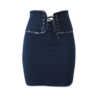 Skirt Denim Casual High Waist Solid