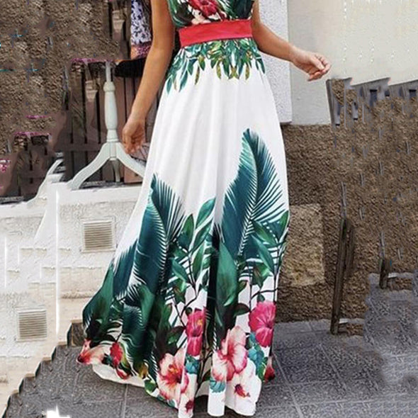 Dress Sleeveless Waist Floral Long Dress