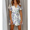 Dress Smyrna Fit and Flare Floral V-Neck Dress Short Sleeve Mini