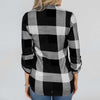 Blouse Plaid Shirt Roll Up Long Sleeve V Neck