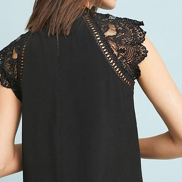 Blouse Sleeveless Solid Shirt Lace Patchwork