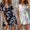 Dress Smyrna Fit and Flare Floral V-Neck Dress Short Sleeve Mini