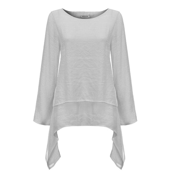 Blouse Stephanie Casual Linen Long Sleeve Crew Neck Plus Size Irregular