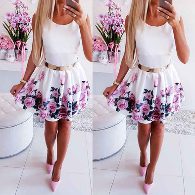 Dress Cotton Fashion Round-necked Rose Printed Dress floral