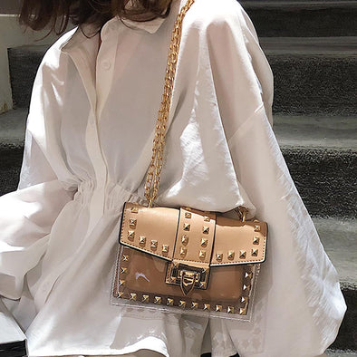 Handbag Rivet Diagonal Transparent Shoulder Bag with chain