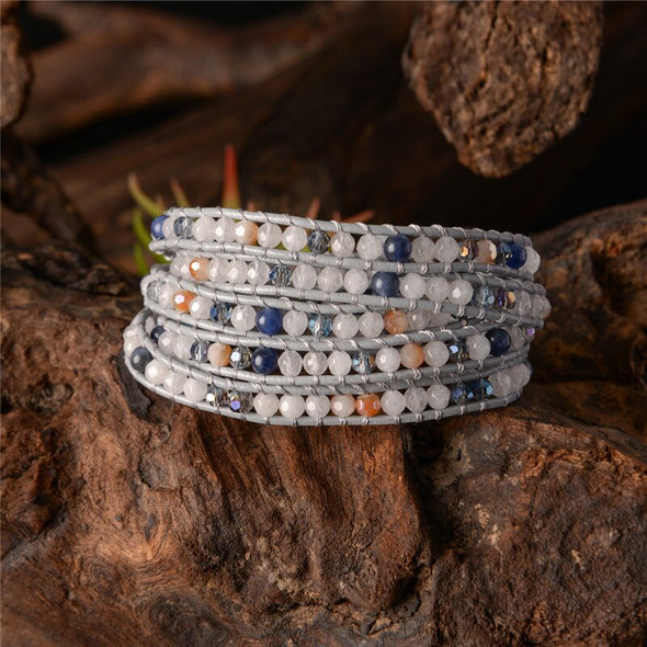 Bracelet Natural Beaded Stone & Leather