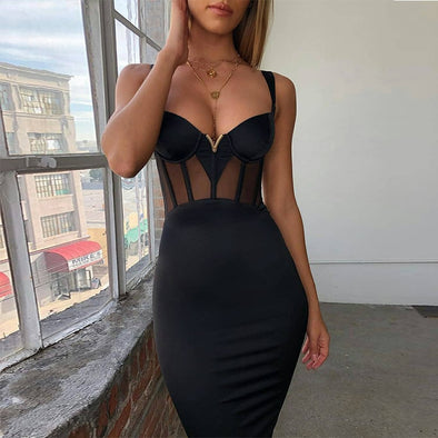 Dress Sexy Rayon Bandage Mesh Insert - Bandage Dress Black Party Night Club