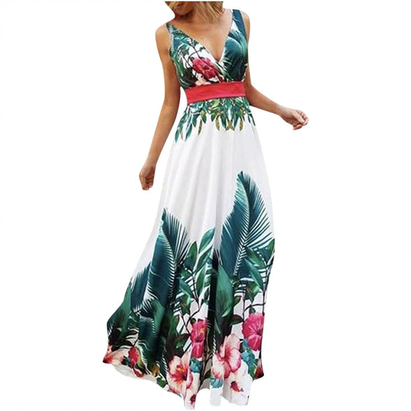 Dress Sleeveless Waist Floral Long Dress