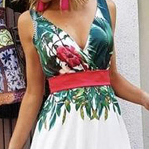 Dress Sleeveless Waist Floral Long Dress