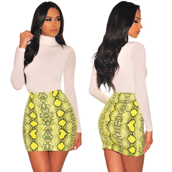 Mini Skirt Short Pencil Snake Print High Waist