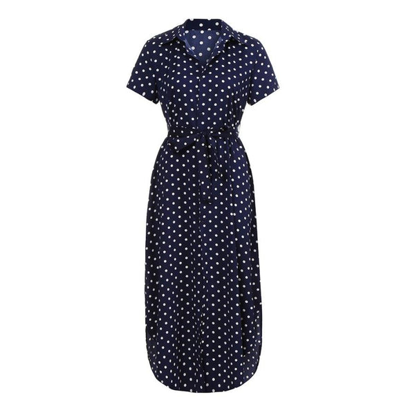 Dress Sexy Short Sleeve Solid Long Dress Casual Daily Bow Tie V Neck Dot Button